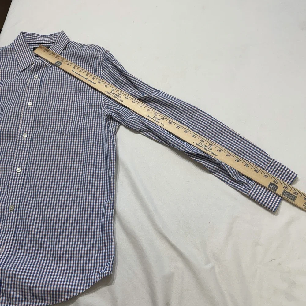 Banana Republic‎ Non Iron Slim Fit Check Dress Shirt Mens Large Blue Orange